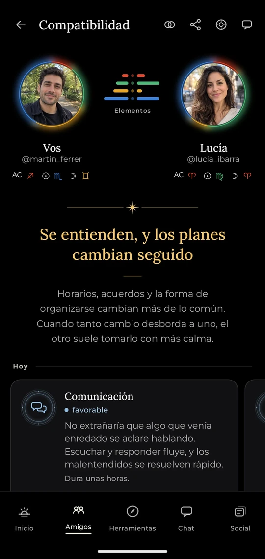 Resultado de la compatibilidad: una frase para los dos y cómo está el vínculo hoy.